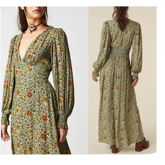 NWT! Spell x Free People "The Lady Untamed" Floral Gown in Matcha Med MSRP $289 - Picture 5 of 14